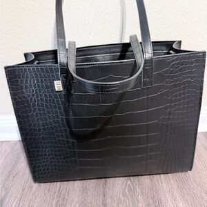 BEIS Black Croc-Embossed Structured Tote